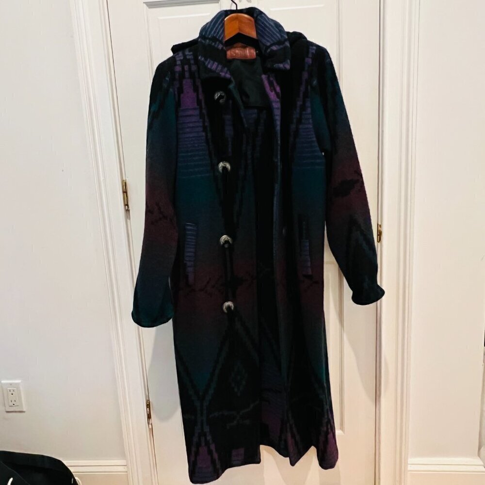 Vintage Woolrich Jacket Women's Southwest Aztec Navajo Wool Blanket Trench Coat - Picture 8 of 16
